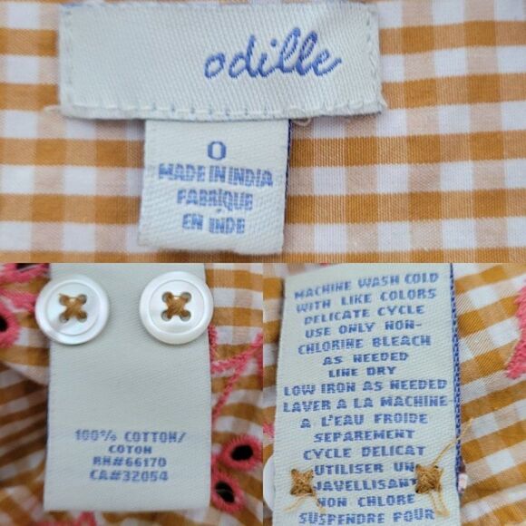Odille Top Button Up Cottagecore Gingham Eyelet Floral Embroidered Mustard Sz 0 - Picture 3 of 9